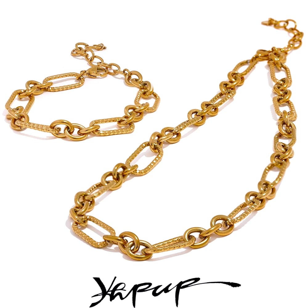 Yhpup Waterproof Stainless Steel Metal Handmade Neck Chain Necklace Bracelet for Women Statement Fashion Jewelry PVD Plated