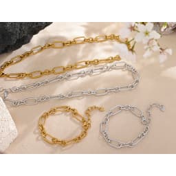 Yhpup Waterproof Stainless Steel Metal Handmade Neck Chain Necklace Bracelet for Women Statement Fashion Jewelry PVD Plated