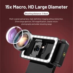 APEXEL HD 15x macro lens With LED Fill Light Universal Clamp 17mm/37mm threads Micro Lenses for iPhone Samsung all Smartphones