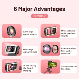 APEXEL HD 15x macro lens With LED Fill Light Universal Clamp 17mm/37mm threads Micro Lenses for iPhone Samsung all Smartphones