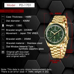 PAGANI DESIGN Moon Men's Watches Gold Luxury Quartz Watch Men Speed Sports Chronograph AR Sapphire Waterproof Luminous Man Gift