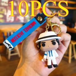 1 PCS or 10 PCS For 4 Styles of Michael Jackson Keychain Music Idol Doll Machine Key Chain