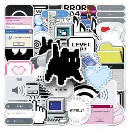 50Pcs Retro Pixel Cyber Y2K Sticker Pack, Vintage Windows XP UI & Black Cat Aesthetic Decals for Laptop, Phone Case & DIY Decor