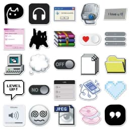 50Pcs Retro Pixel Cyber Y2K Sticker Pack, Vintage Windows XP UI & Black Cat Aesthetic Decals for Laptop, Phone Case & DIY Decor