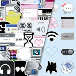 50Pcs Retro Pixel Cyber Y2K Sticker Pack, Vintage Windows XP UI & Black Cat Aesthetic Decals for Laptop, Phone Case & DIY Decor