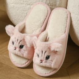 Cute Cat Plush Flip Flops For Women Men Warm Fuzzy Thong Slippers Cartoon Animal Indoor House Slippers Soft Thick EVA Sandals