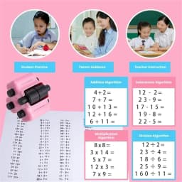 Reusable 4-in-1 Math Roller Stamp Set with Ink, Random Addition, Subtraction, Multiplication, and Division Practice Tool