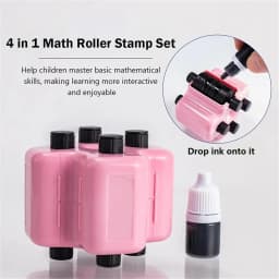 Reusable 4-in-1 Math Roller Stamp Set with Ink, Random Addition, Subtraction, Multiplication, and Division Practice Tool