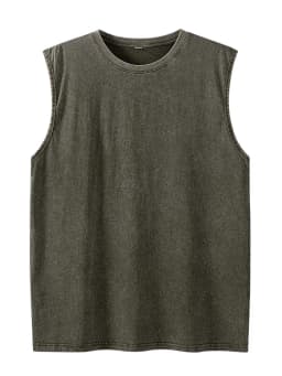 Quality Men Washed Cotton Tank Top 230G Sleeveless Muscle Gym Vest Vintage Loose Shoulder Summer Running Beach T Shirt
