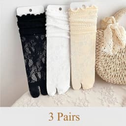 1-3Pairs Available Women Two Toe Socks Summer Breathable Elastic Sheer Hollow Floral Fashion Japanese Sweet Split Toe Tabi Socks