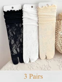 1-3Pairs Available Women Two Toe Socks Summer Breathable Elastic Sheer Hollow Floral Fashion Japanese Sweet Split Toe Tabi Socks