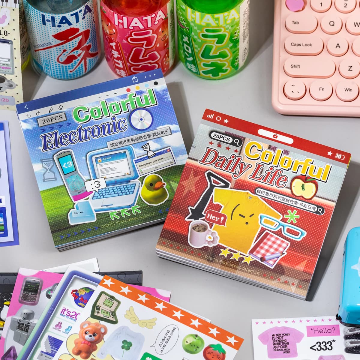 20Pcs Y2K Retro Tech PET Stickers, Vintage Aesthetic Scrapbooking Decals