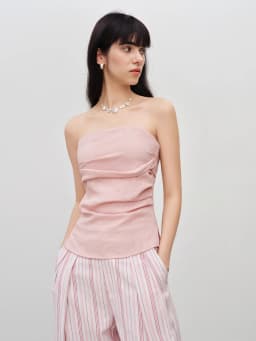 ZIQIAO Women's 2026 Summer New Arrival Vacation Two-Piece Set Bandeau Top & Striped High Waist Casual Pants Slim-Fit Outfit