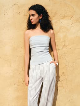 ZIQIAO Women's 2026 Summer New Arrival Vacation Two-Piece Set Bandeau Top & Striped High Waist Casual Pants Slim-Fit Outfit