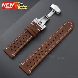 Butterfly Clasp Perforated Breathable Watch Strap 18/19/21/24/20/22mm Smartwatch Leather Vintage Wristband Black Pin Buckle Band