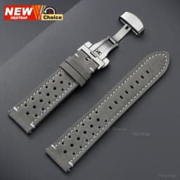 Butterfly Clasp Perforated Breathable Watch Strap 18/19/21/24/20/22mm Smartwatch Leather Vintage Wristband Black Pin Buckle Band