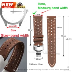 Butterfly Clasp Perforated Breathable Watch Strap 18/19/21/24/20/22mm Smartwatch Leather Vintage Wristband Black Pin Buckle Band