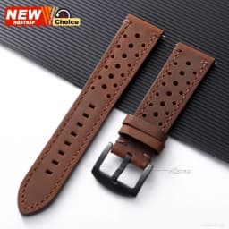 Butterfly Clasp Perforated Breathable Watch Strap 18/19/21/24/20/22mm Smartwatch Leather Vintage Wristband Black Pin Buckle Band