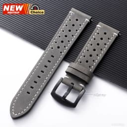 Butterfly Clasp Perforated Breathable Watch Strap 18/19/21/24/20/22mm Smartwatch Leather Vintage Wristband Black Pin Buckle Band