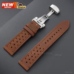Butterfly Clasp Perforated Breathable Watch Strap 18/19/21/24/20/22mm Smartwatch Leather Vintage Wristband Black Pin Buckle Band