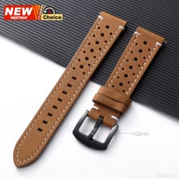 Butterfly Clasp Perforated Breathable Watch Strap 18/19/21/24/20/22mm Smartwatch Leather Vintage Wristband Black Pin Buckle Band