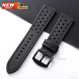 Butterfly Clasp Perforated Breathable Watch Strap 18/19/21/24/20/22mm Smartwatch Leather Vintage Wristband Black Pin Buckle Band