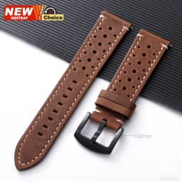 Butterfly Clasp Perforated Breathable Watch Strap 18/19/21/24/20/22mm Smartwatch Leather Vintage Wristband Black Pin Buckle Band