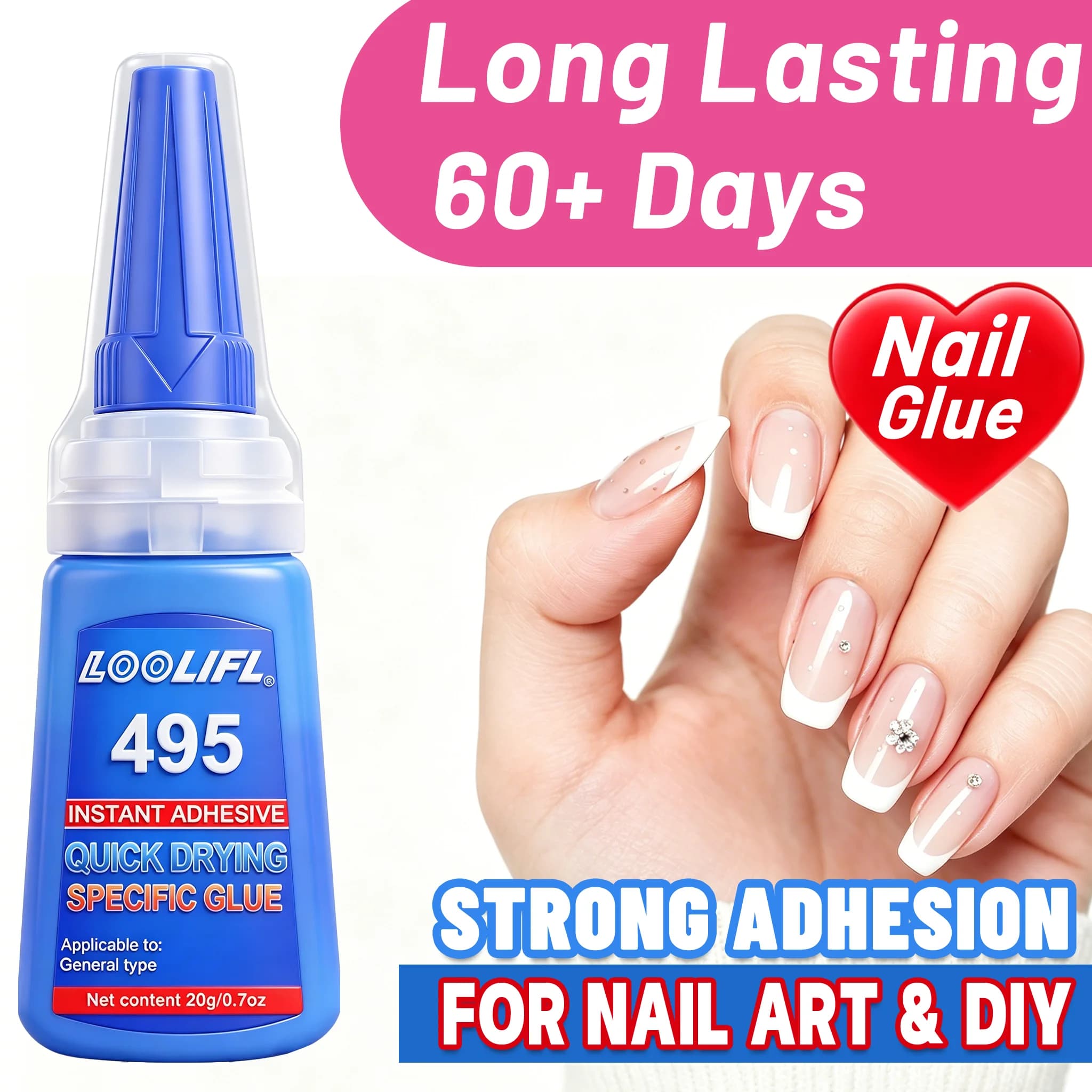 LOOLIFL Super Strong Nail Glue For False Nails Soft Nail Tips Quick Drying Suitable Nail Art Beginners Adhesive Long Lasting