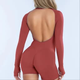 HISTELLO Sport Long Sleeve One Piece Women Hollow Back Yoga Bodycon Slim Fit Soft Stretch Fitness Running Gym Sports Jumpsuit