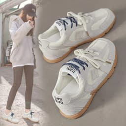 Beige Retro Casual Sneakers For Women Suede Upper With Double Green And Brown Laces Round Toe Comfortable Flat Sole Versatile