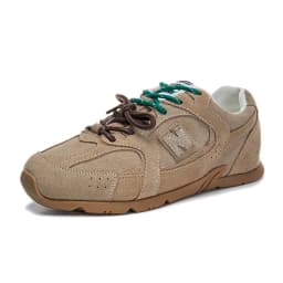 Beige Retro Casual Sneakers For Women Suede Upper With Double Green And Brown Laces Round Toe Comfortable Flat Sole Versatile