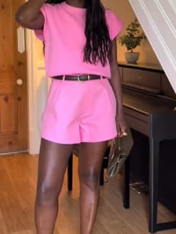 Casual Two-Piece Outfit For Women Round Neck Cap Sleeve Top High Waisted Pleated Shorts Suits Lady's 2026 Summer Co-ord Sets