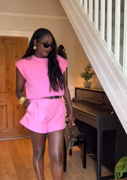 Casual Two-Piece Outfit For Women Round Neck Cap Sleeve Top High Waisted Pleated Shorts Suits Lady's 2026 Summer Co-ord Sets
