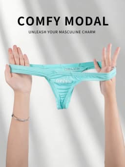 Men's Modal Thong Multi Colors Pack, ORLVS Logo Low Rise Bare Feel Underwear, High Elastic 3D Convex Pouch T-Back Briefs