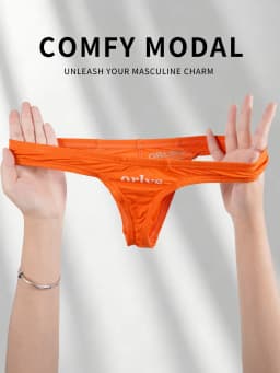 Men's Modal Thong Multi Colors Pack, ORLVS Logo Low Rise Bare Feel Underwear, High Elastic 3D Convex Pouch T-Back Briefs