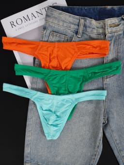 Men's Modal Thong Multi Colors Pack, ORLVS Logo Low Rise Bare Feel Underwear, High Elastic 3D Convex Pouch T-Back Briefs