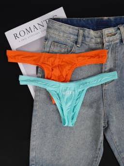Men's Modal Thong Multi Colors Pack, ORLVS Logo Low Rise Bare Feel Underwear, High Elastic 3D Convex Pouch T-Back Briefs