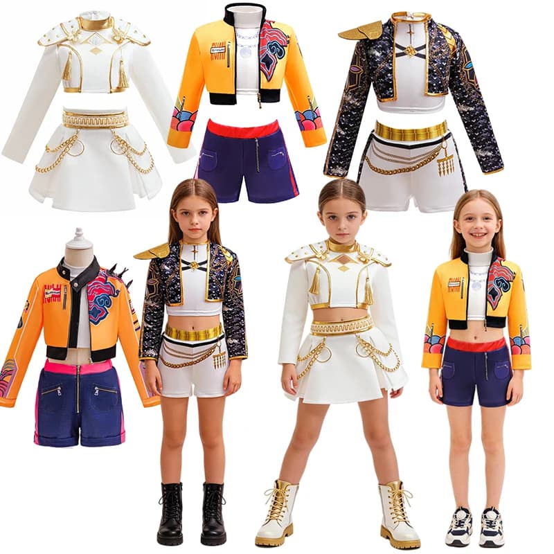 Girls Hip Hop Dance Outfit Set Multi Styles Crop Top Jacket Skirt Shorts Kids Jazz Stage Performance Costume