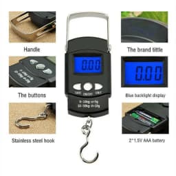 110lb/50kg Electronic Scale Blue Backlight LCD Display with Measuring Rule Tape Balance Digital Fishing Hanging Hook Scale Tool