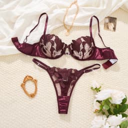 Coffee-Colored Embroidered Print Pajama Set - A Set Featuring A Floral Design Suitable for Women, A sexy Bra ZA824031
