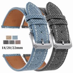 Quick Release Vintage Denim Pattern Watch Band 18mm 20mm 22mm Stitching Cowhide Strap for Seiko Canvas Sport Wrist Bracelet