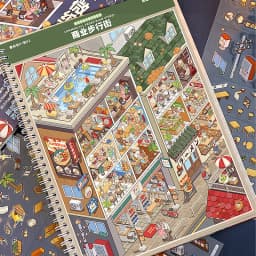 Mr.Paper Miniature Scene Collection 10.0 Diorama Sticker Book, 3D House & City Grid Stickers for Journal Scrapbooking DIY