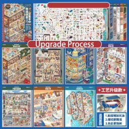Mr.Paper Miniature Scene Collection 10.0 Diorama Sticker Book, 3D House & City Grid Stickers for Journal Scrapbooking DIY