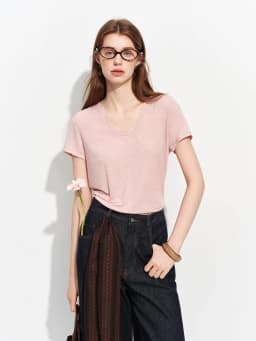 FSLE 2026 Summer Women's Soft Skin-Friendly Short Sleeve U-Neck & Round Neck Structured Shoulder Tee