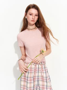 FSLE 2026 Summer Women's Soft Skin-Friendly Short Sleeve U-Neck & Round Neck Structured Shoulder Tee
