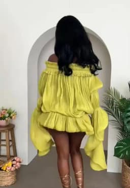 Fashion Off Shoulder Satin Ruffled Dress Set Elegant Puff Long Sleeve Irregular Hem Mini Skirt 2026 NEW Summer Lady Vestidos
