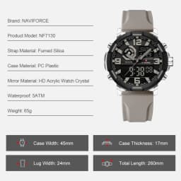 NAVIFORCE Men Military Quartz Watch 50M Waterproof Sports Wristwatch Slate Gray Dial White Arabic Numeral Scale Male Watch