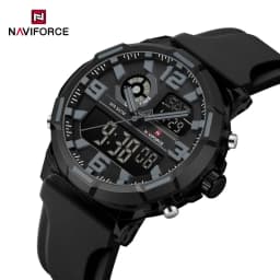 NAVIFORCE Men Military Quartz Watch 50M Waterproof Sports Wristwatch Slate Gray Dial White Arabic Numeral Scale Male Watch