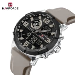 NAVIFORCE Men Military Quartz Watch 50M Waterproof Sports Wristwatch Slate Gray Dial White Arabic Numeral Scale Male Watch