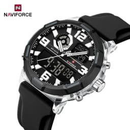 NAVIFORCE Men Military Quartz Watch 50M Waterproof Sports Wristwatch Slate Gray Dial White Arabic Numeral Scale Male Watch